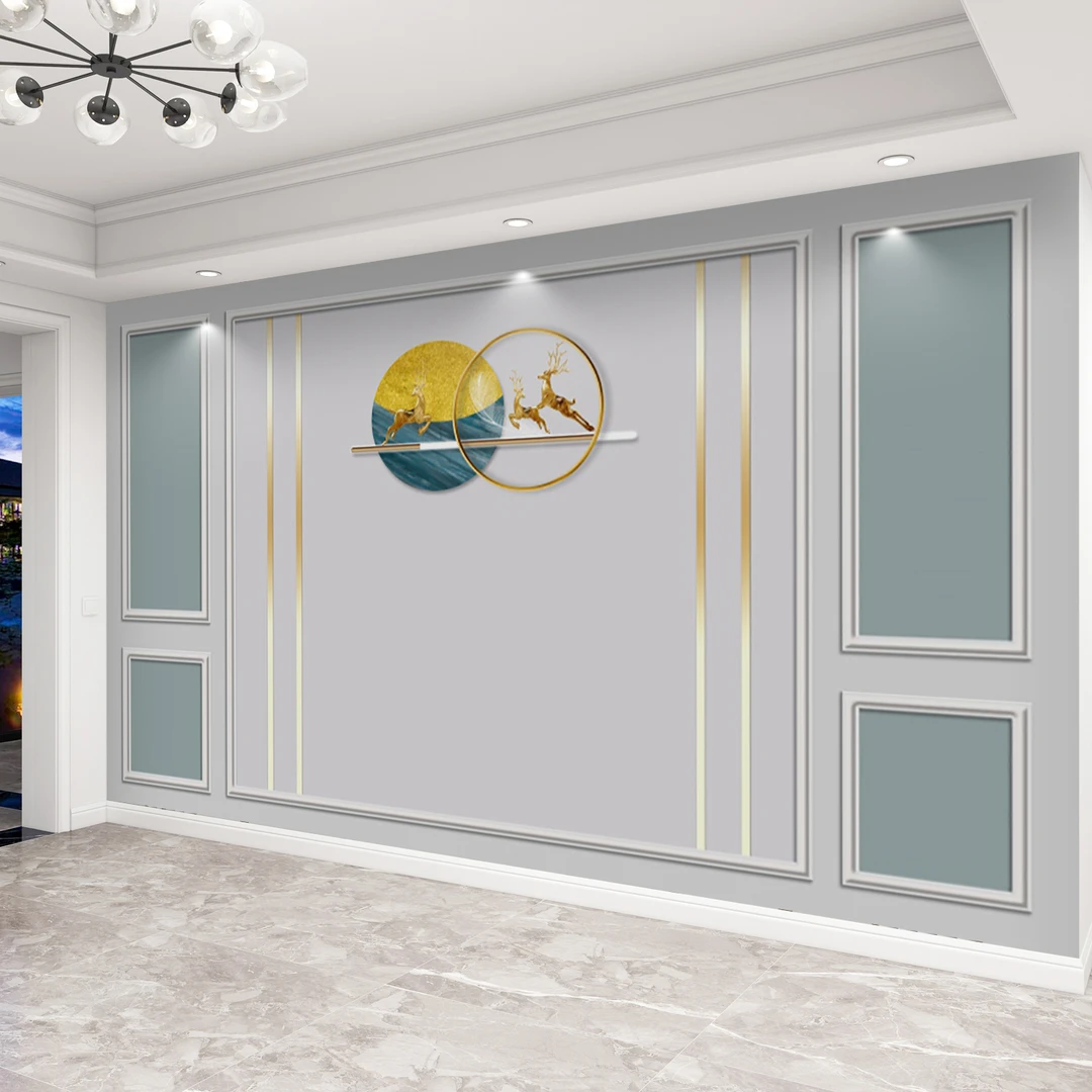 简约电视背景墙布2025新款麋鹿墙贴壁画客厅沙发影视壁布卧室墙纸