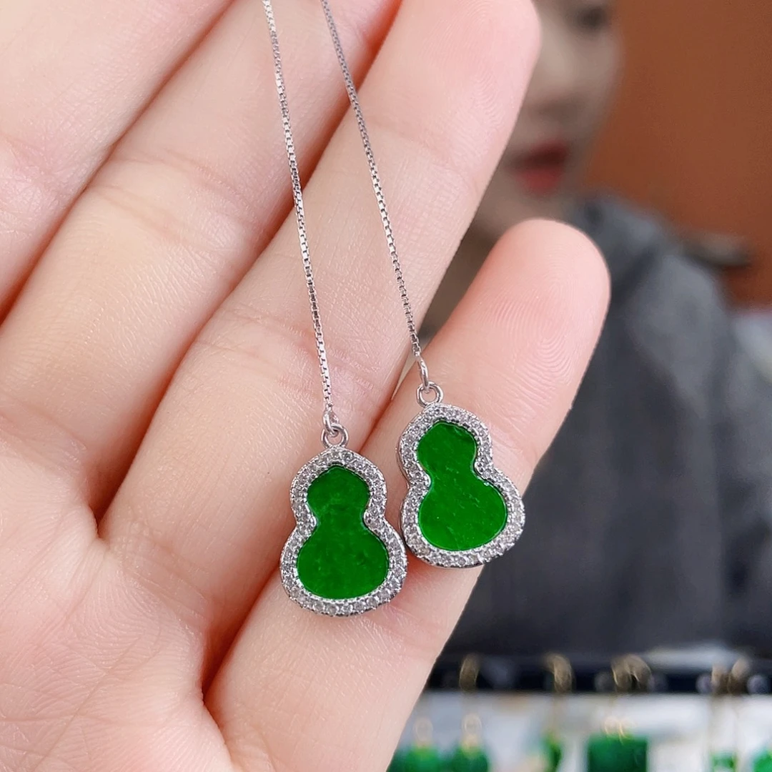 翡翠银S925镶嵌耳饰