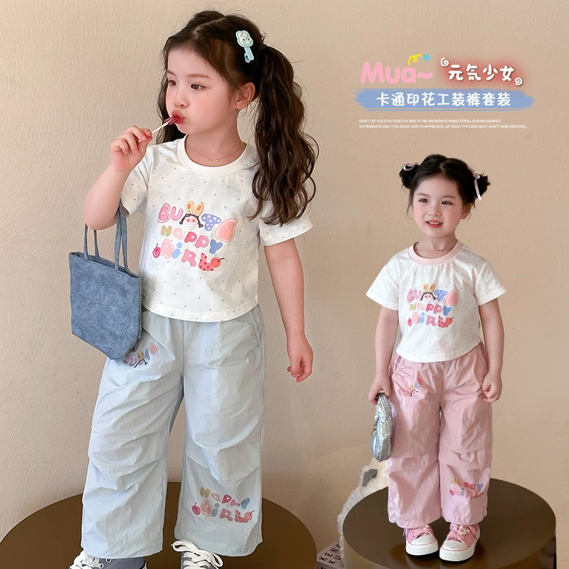 女童短袖套装洋气夏季新款女宝宝T恤休闲裤两件套薄款小女孩韩版