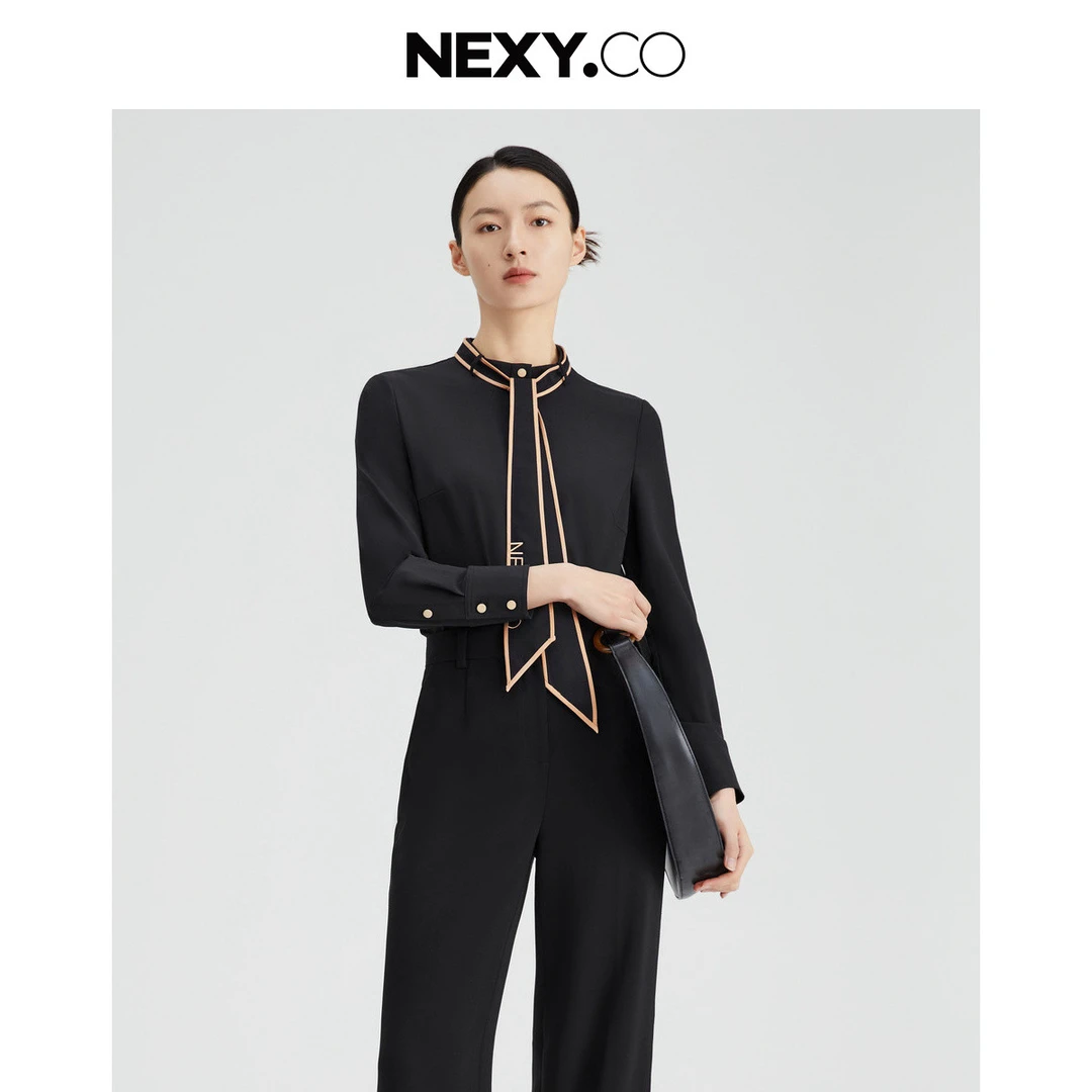 【晨粉专享价】2024秋通勤OL职场上衣LOGO飘带衬衫女XE00534W0