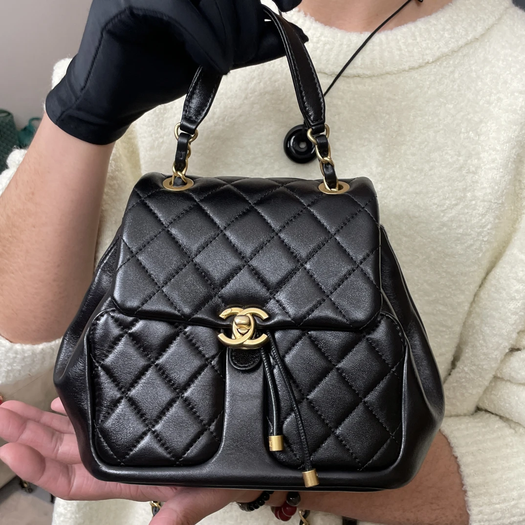 95新 Chanel/香奈儿 夏七中古/Chanel黑金手提双肩包