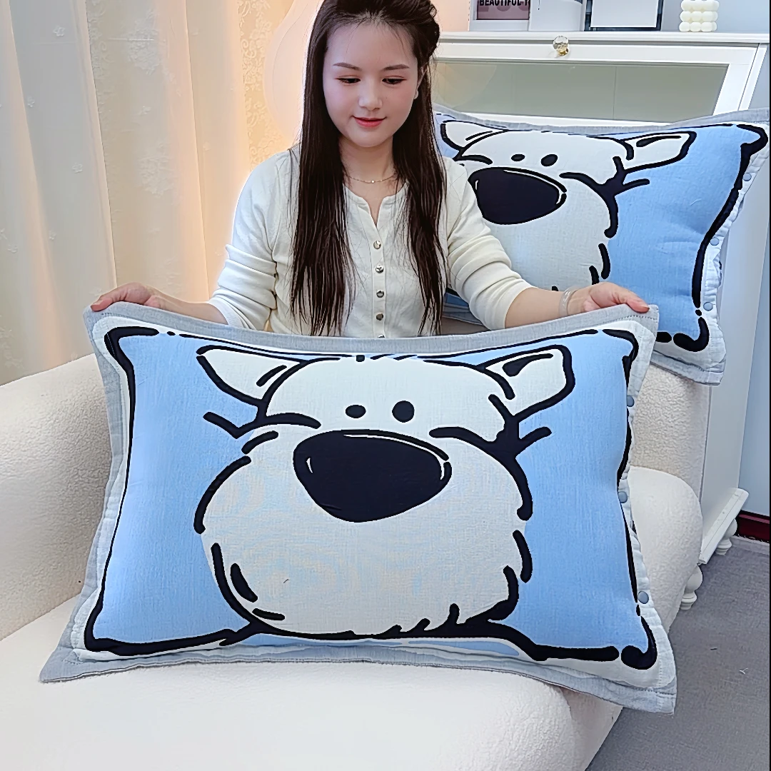 按扣式水洗纯棉纱布枕套一对装加大厚成人透气吸汗学生枕头芯套