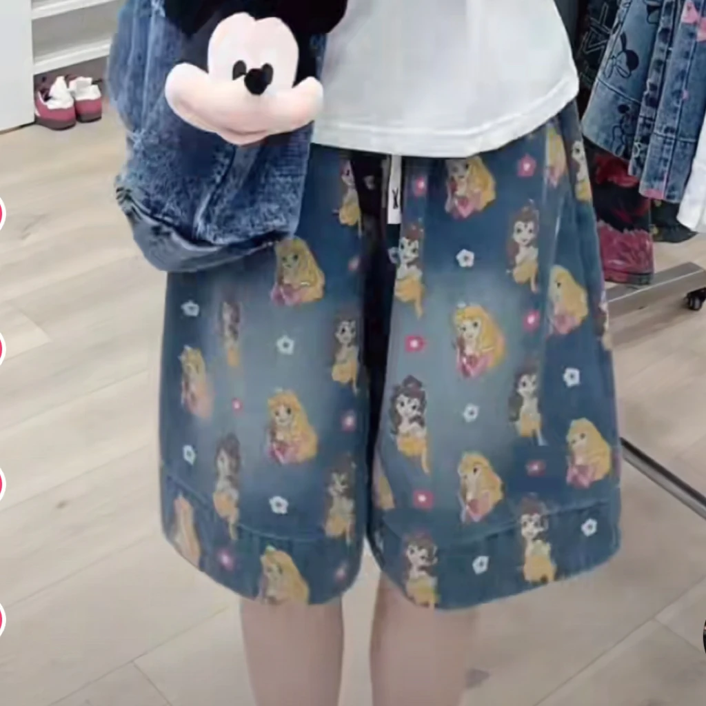 4111欧货爆款牛仔印花公主系列款六分中裤