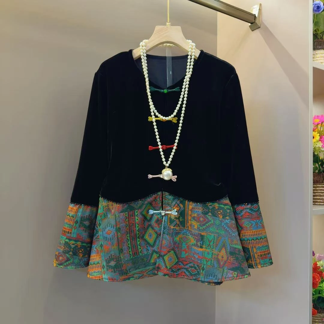 时髦复古新中式简约气质彩色扣子小衫衣长64左右