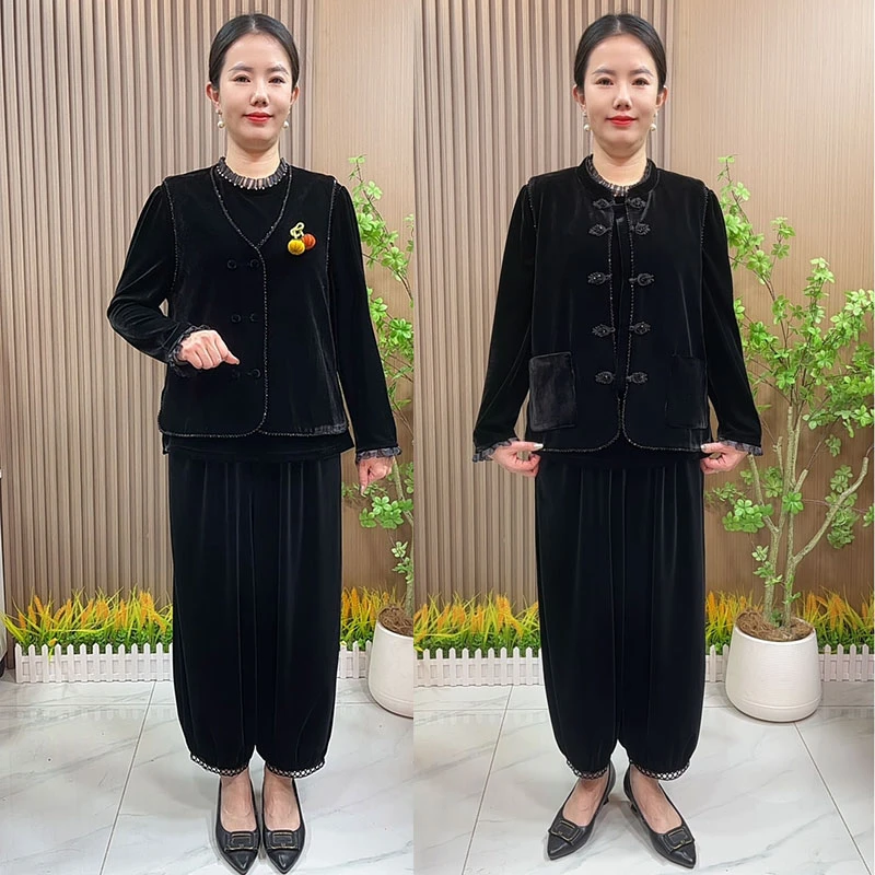 妈妈装春秋洋气丝绒马甲2025新款中老年女装时尚百搭无袖坎肩