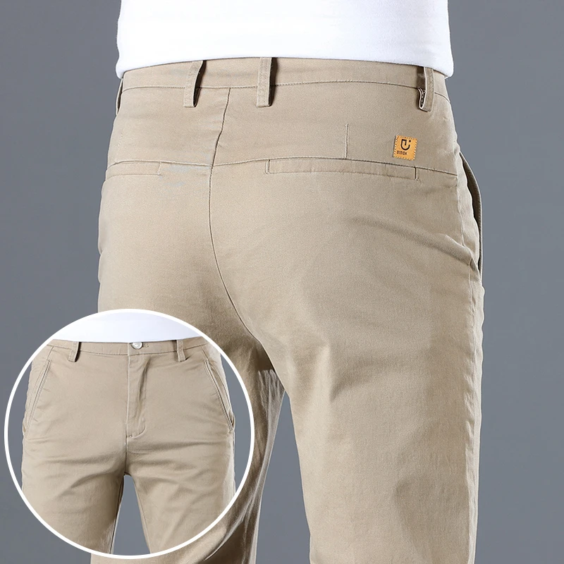 纯棉休闲裤男士夏季薄款直筒弹力修身商务男裤2025新款百搭长裤子