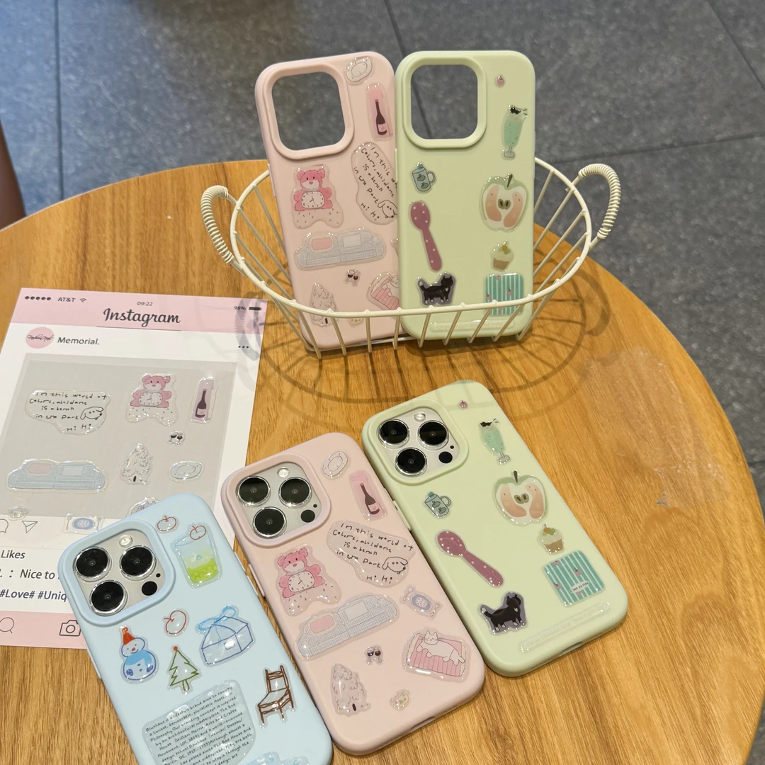 Lucky小熊雪人蛋糕贴纸适用iPhone16/15pro苹果14手机壳13糯米12