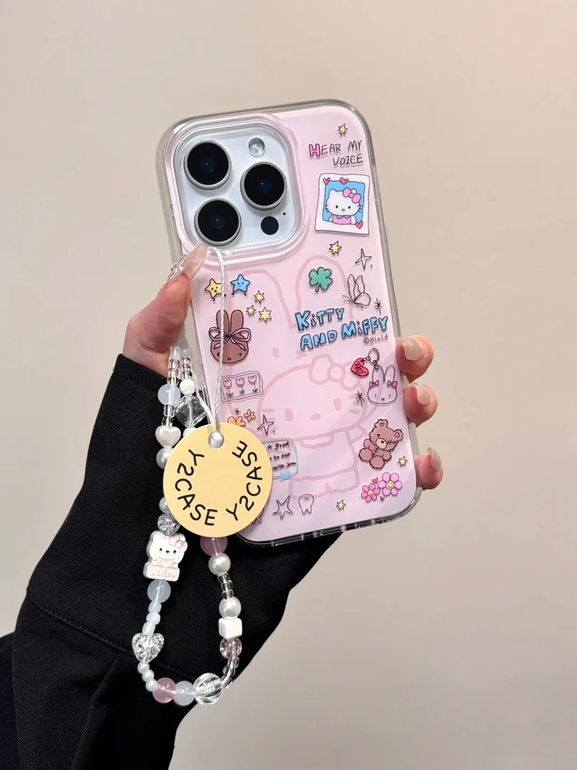 英文KT兔适用于苹果13/15/16promax手机壳VIVO华为OPPO小米15女壳