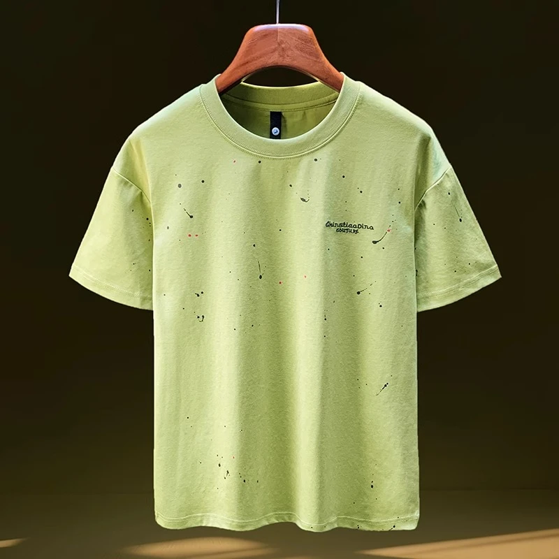 重磅短袖T恤男夏季新款漆点印花刺绣体恤衫速干衣服男