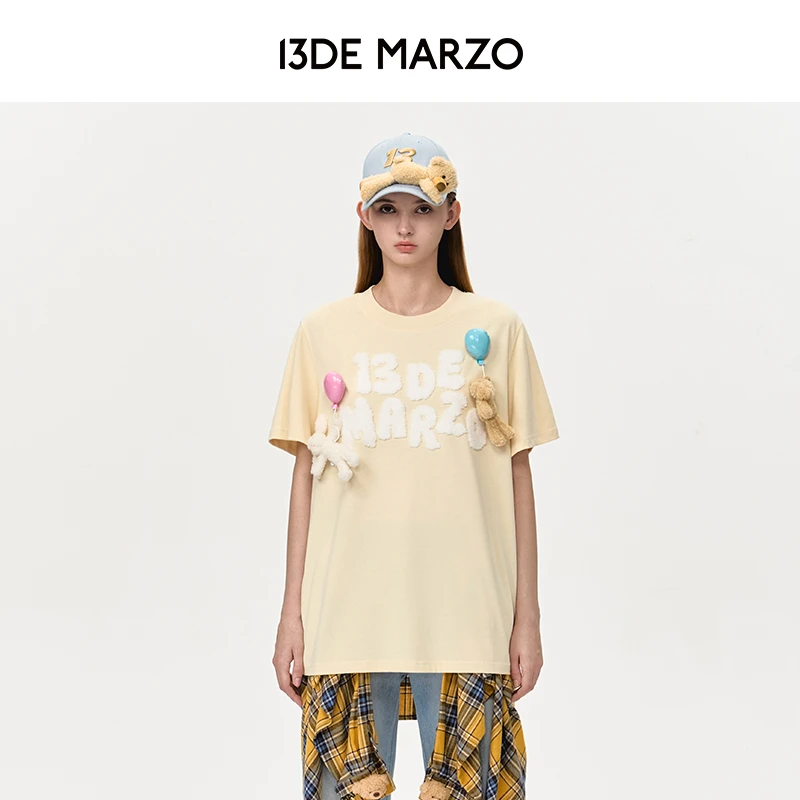 13DE MARZO男女同款 25早春新款漂浮气球玩偶短袖时尚宽松棉质T恤