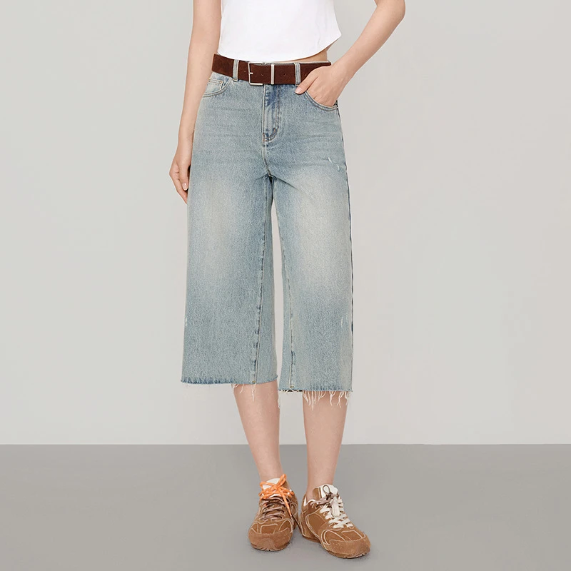 「牛仔有型」HPLY荷比俪秋女含棉复古阔腿休闲牛仔裤HXF31400116