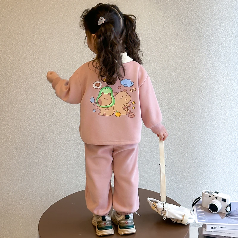 女童春季卡通卫衣套装新款洋气时髦网红休闲装女宝可爱运动两件套