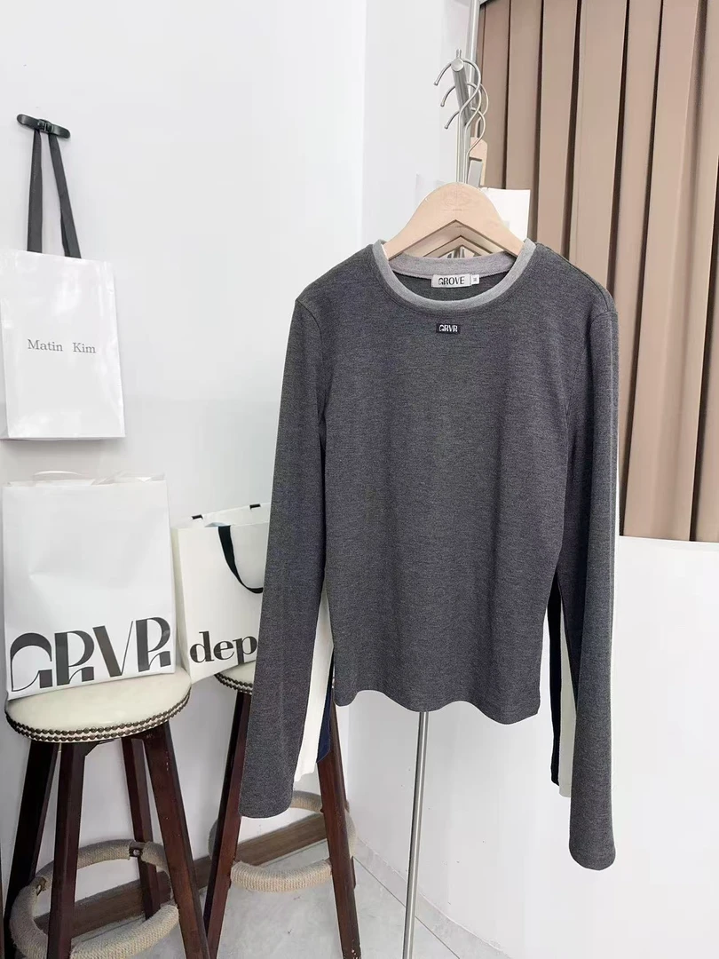 2025 圆领拼接修身长袖上衣