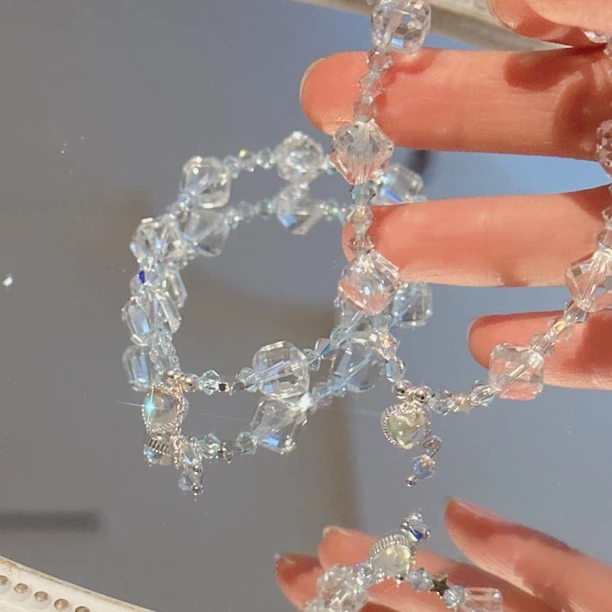 SG1928-［薄荷冰2.0返场］白水晶切面施华洛手串均有瑕多样性发