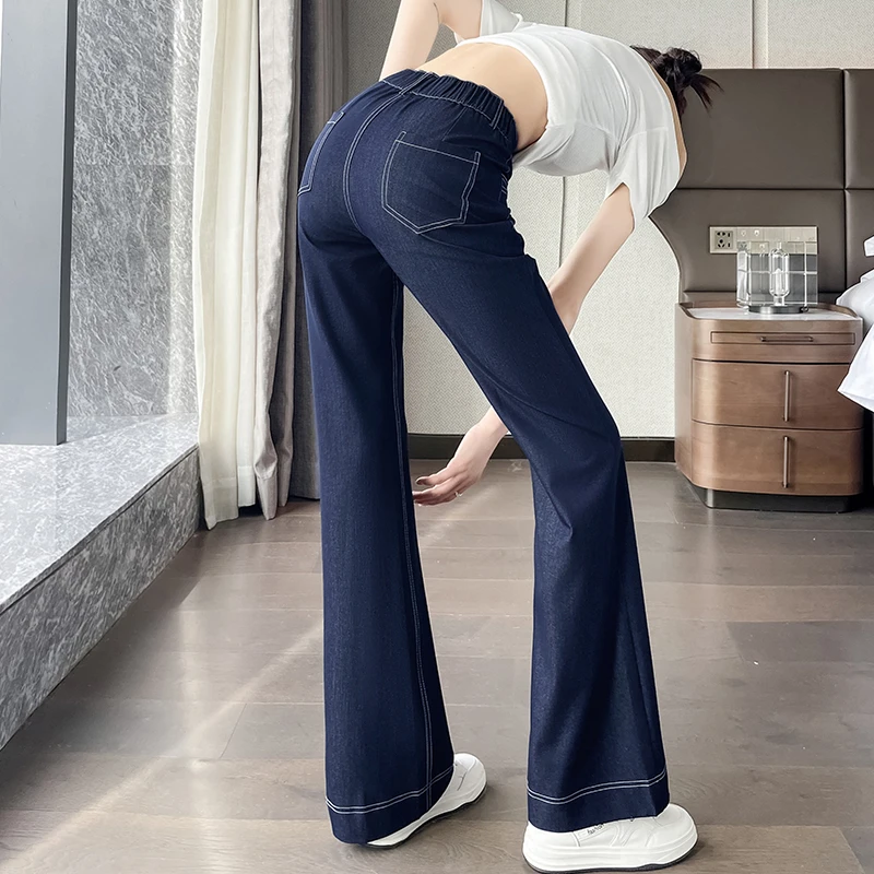 天丝薄款微喇牛仔裤女2025年夏季新款高腰显瘦弹力垂感喇叭裤加长