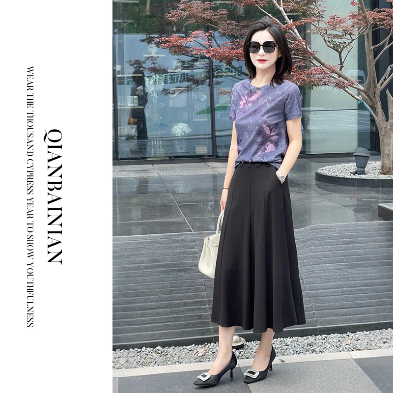 千柏年【花花世界】舒适网纱透气印花百搭显瘦圆领T恤-C2648