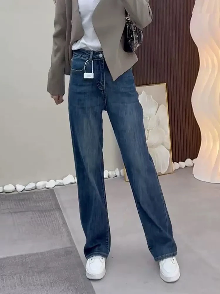 高腰直筒牛仔裤女显瘦宽松垂感休闲百搭阔腿裤