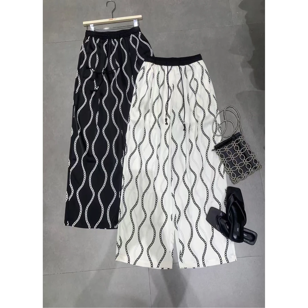 晶姐-22523欧货女装春夏季简约韩版网红醋酸缎面链条裤