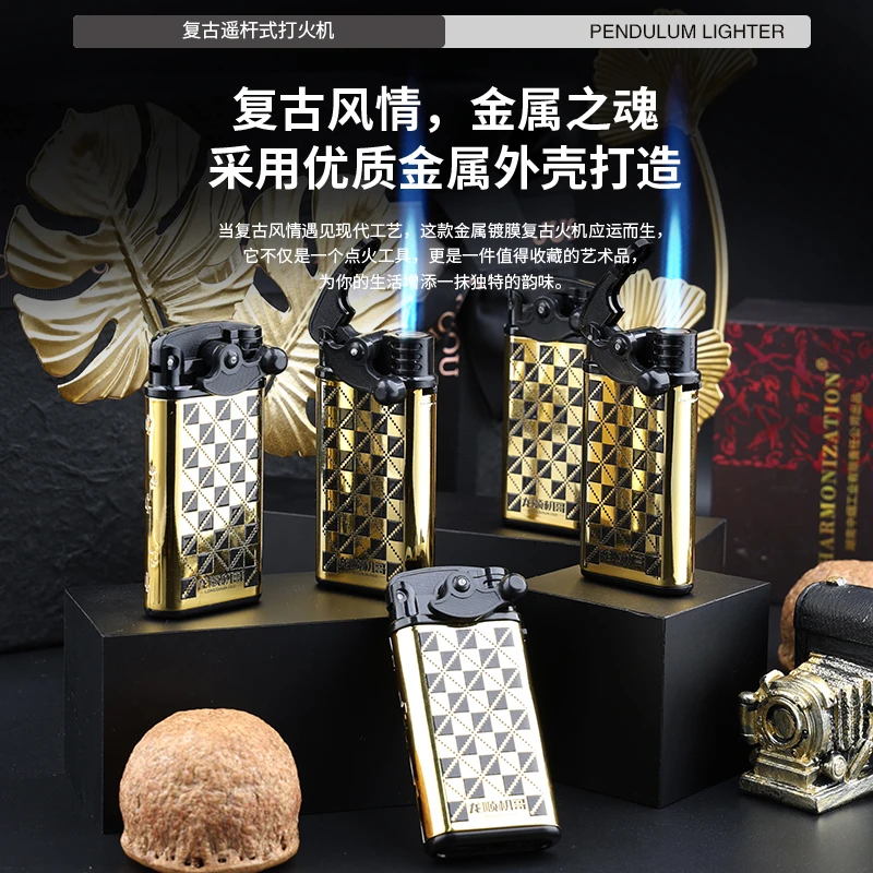 新款蓝焰摇臂防风打火机家用耐用充气镀膜高颜值广告刻字定制送礼