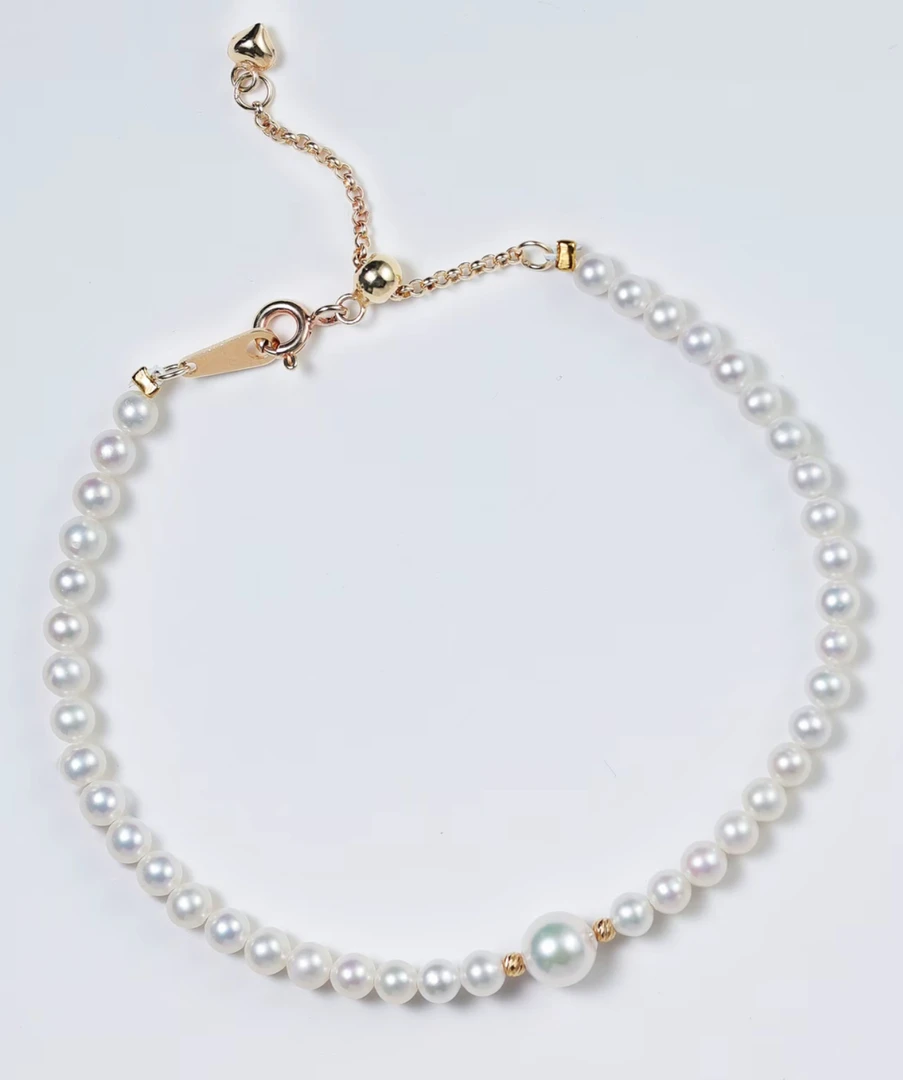 18K金 AKOAY+淡水BABY珠手链 6-7+3-4mm（扣头S925银）