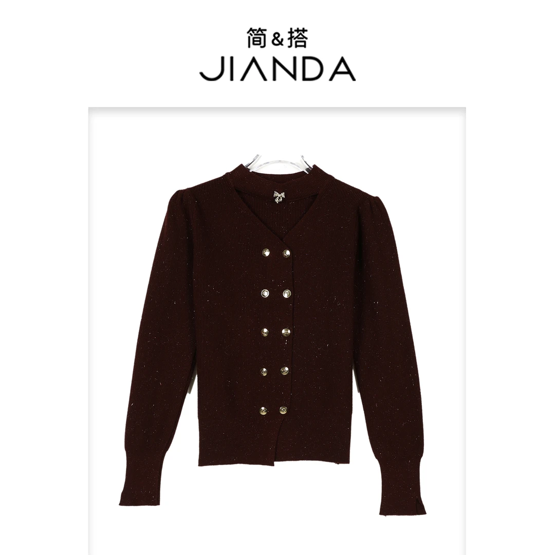 简&搭【千屿Sheila】双排扣蝴蝶结开衫253-KS/1004-25165