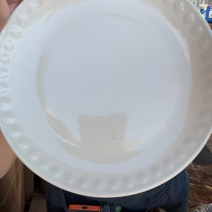 外贸尾单高温陶瓷微瑕珍珠边餐盘