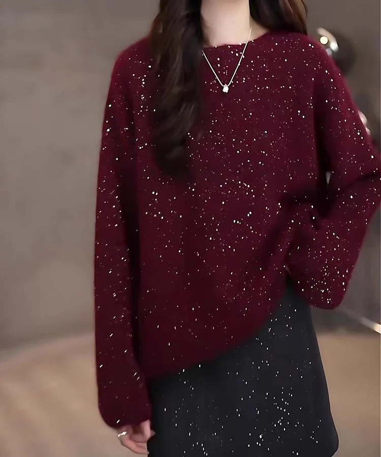 【Jason colors】冬装新款亮闪闪百搭显瘦保暖高级套头圆领长袖毛衣