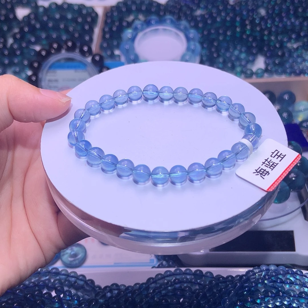 未镶嵌手串水晶冰透圣蓝海蓝宝6mm+350元（拍5件）