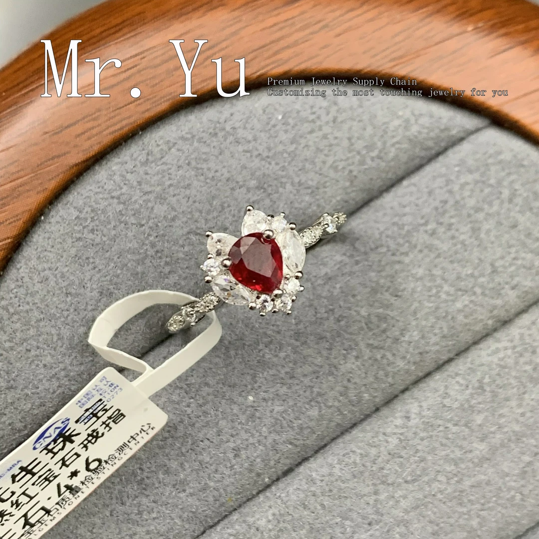天然红宝石戒指银镶s925莫桑比克鸽血红轻奢时尚红色经典镶嵌hb7