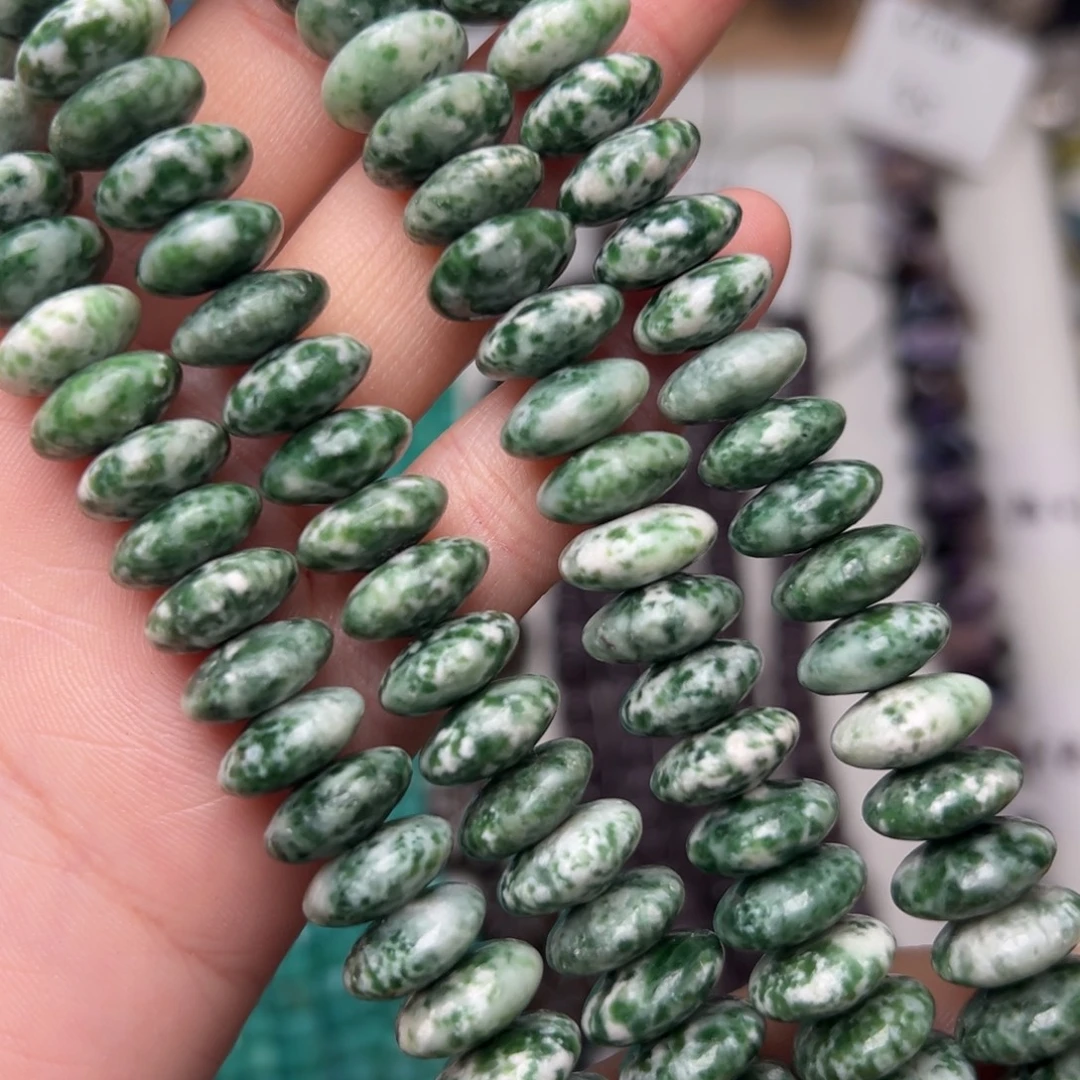 玛瑙/玉髓合金珠宝半成品K757。12mm绿点石飞碟算盘珠一条