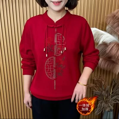 【清】新年纳福女士秋冬加绒宽松显瘦百搭洋气长袖妈妈装上衣气质