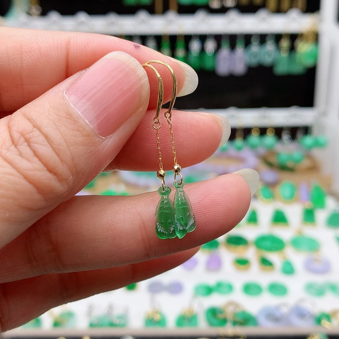 翡翠耳饰18K金镶嵌的