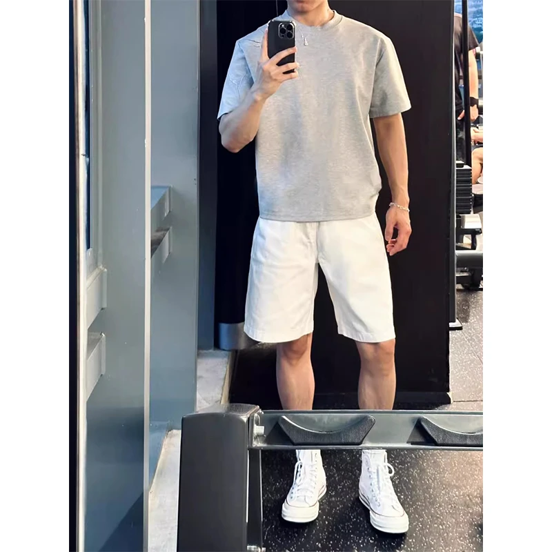 白色运动短裤男款夏季薄款速干裤子健身跑步训练篮球美式五分马裤