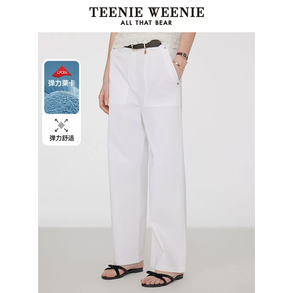 TeenieWeenie小熊休闲裤25清新休闲简约直筒白色长裤TTTC252502W