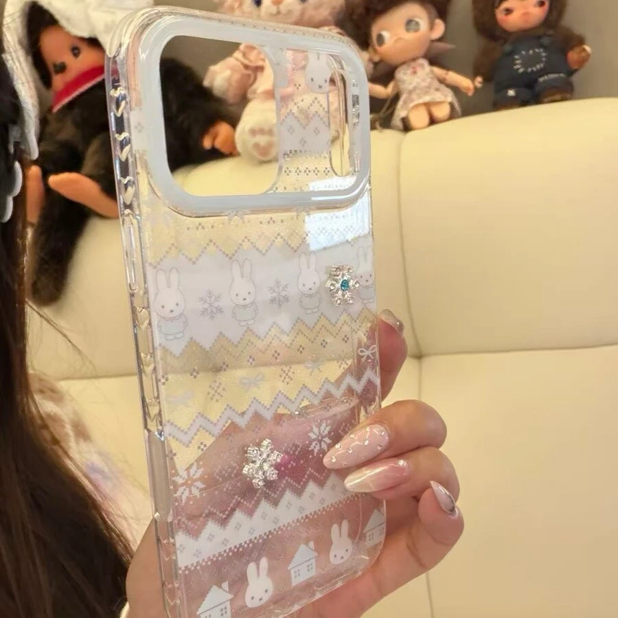 韩系费尔岛雪花米菲兔适用于苹果17ProMax手机壳保护套16pro/1514