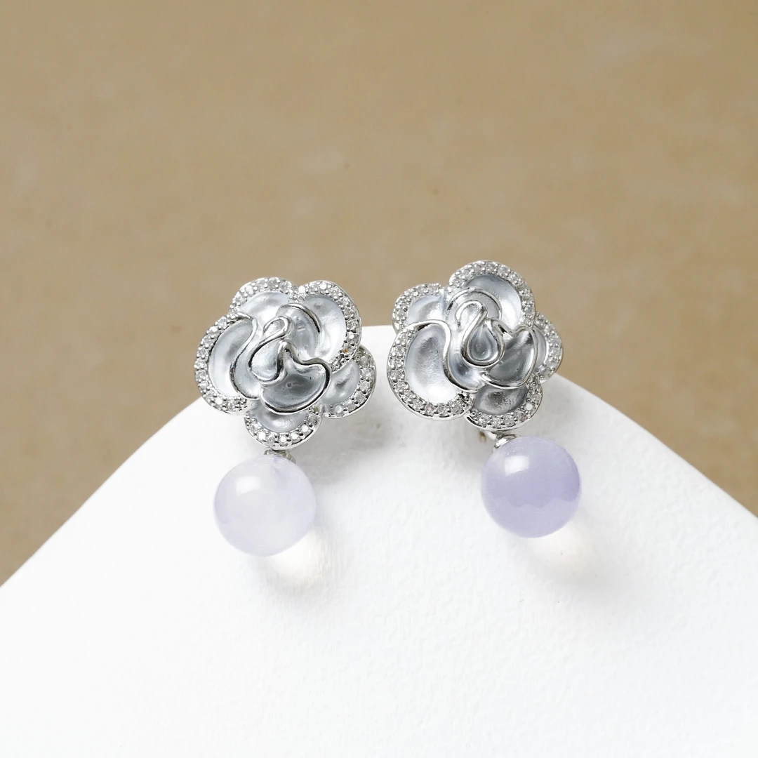 【元气珠宝】玉之精髓紫蛋面花花设计款新中式国风耳饰