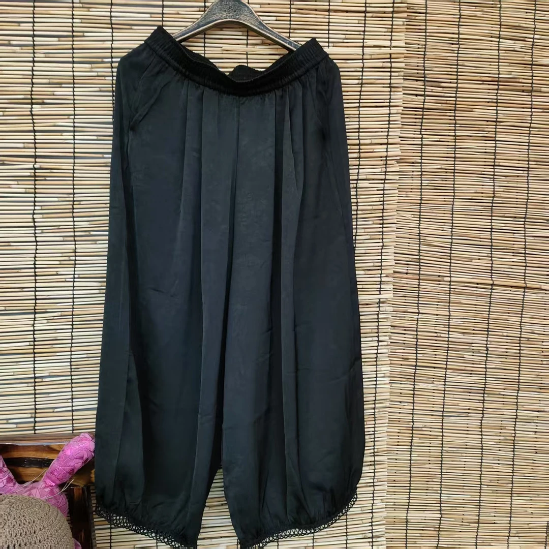 CC HY 夏季新品黑色大码休闲女士裤子 臀围132长82