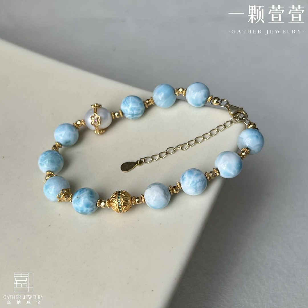 【蓝色泰姬陵】一颗萱萱银镶海纹石卡8手串1140020气质蓝色轻奢百搭