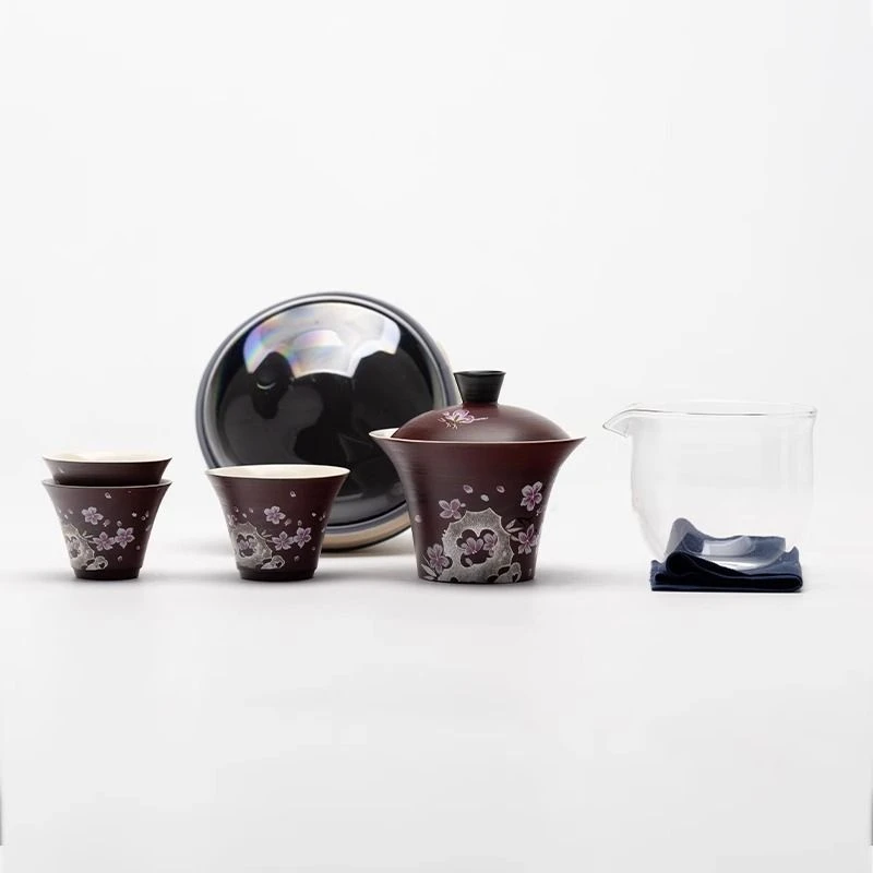 红引桃枝花快客杯旅行茶具