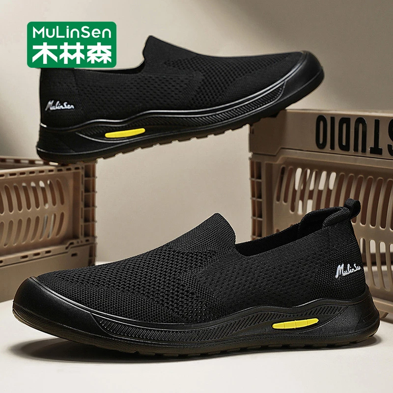 木林森男鞋秋季网面透气一脚蹬男士老北京布鞋软底爸爸开车休闲鞋