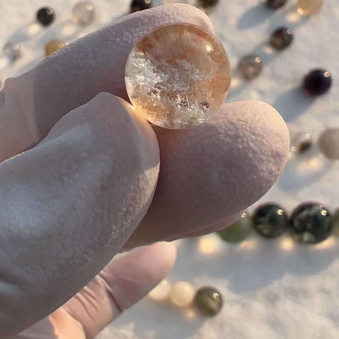 水晶粉幽灵10mm定制打孔不退换未镶嵌一**深