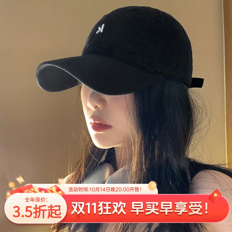 韩系黑色软顶棒球帽女新款百搭宽帽檐字母鸭舌帽男款夏季遮阳帽子