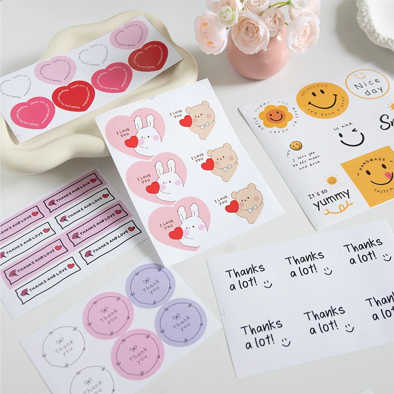 七夕情人节新款简约英文爱心不干胶贴纸花束包装配饰礼盒打包装饰