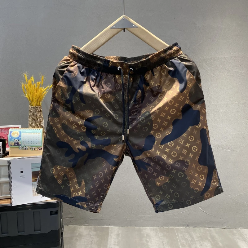 潮牌轻奢复古迷彩五分短裤男士2025夏季新款薄款速干时尚修身短裤