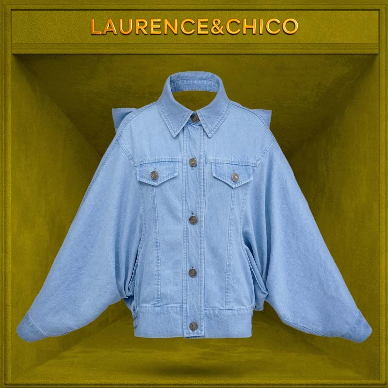 LC镂空蝴蝶结水洗牛仔外套，蓝色P5AX10112002