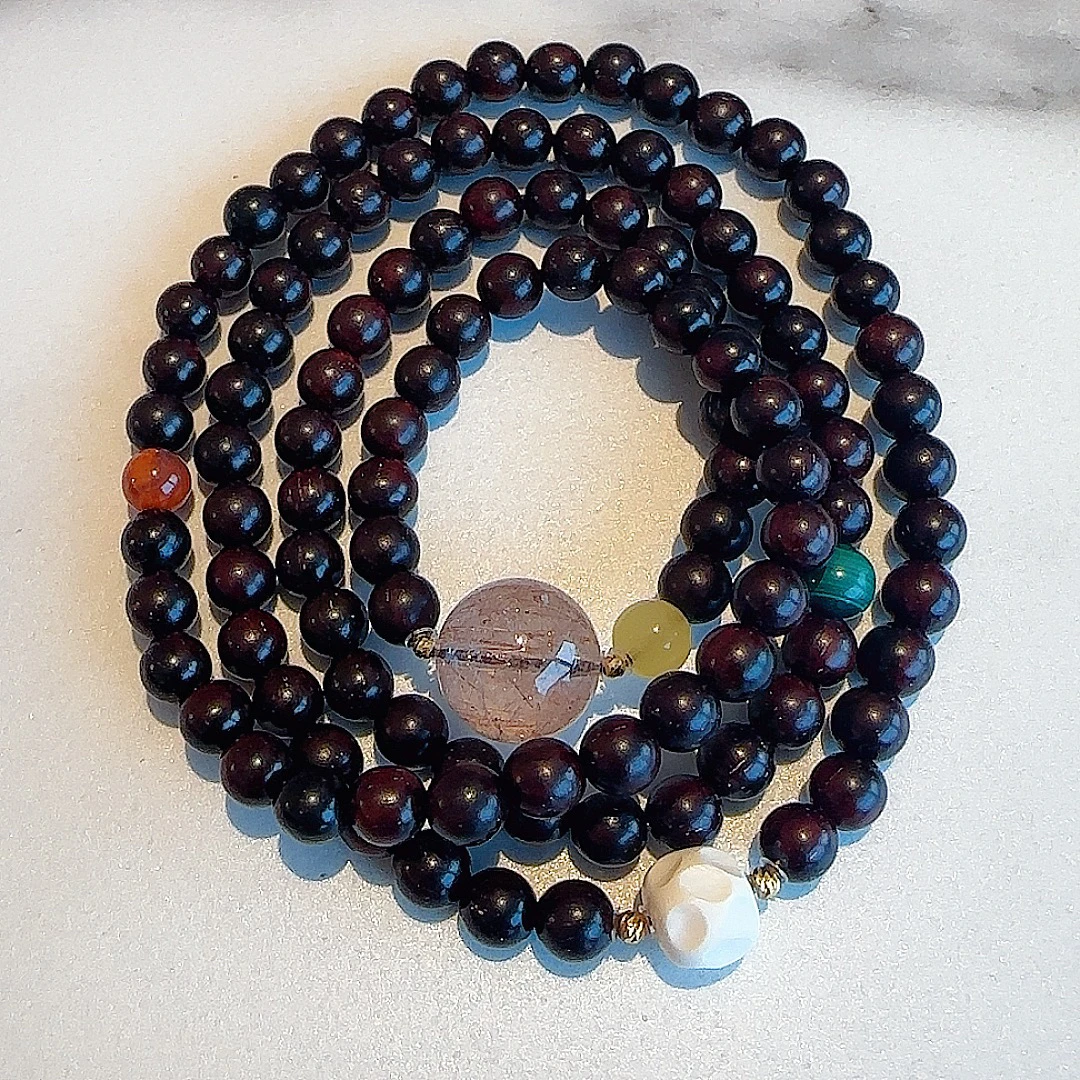 小叶紫檀高油高密老料满金星k18多宝6mm108手串