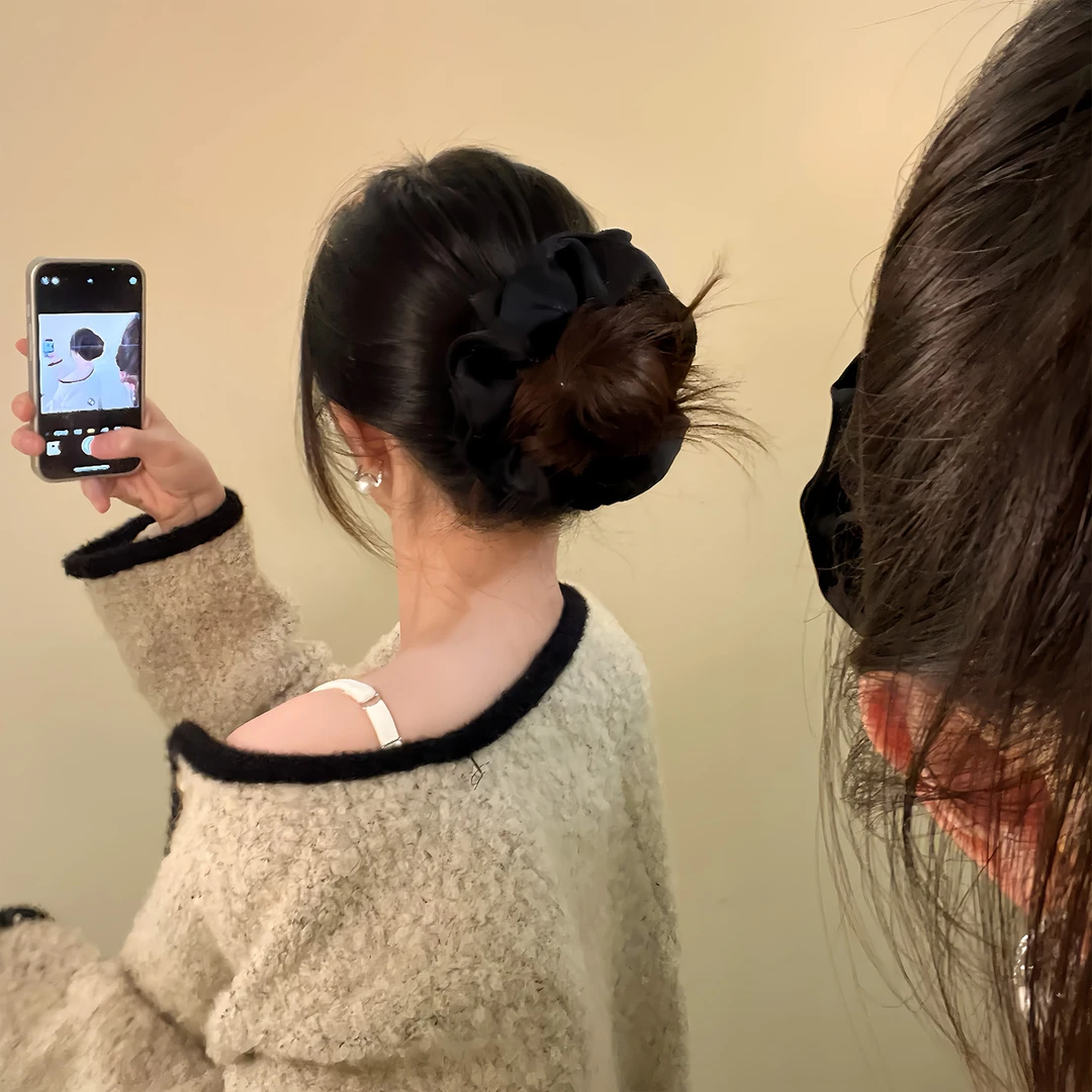 日韩简约纯色双层褶皱发圈发饰盘发发绳气质百搭复古头绳头饰发饰