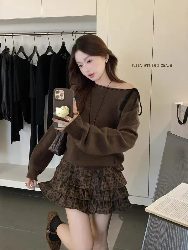 韩系高级感温柔甜美圆领系带针织衫女士秋季新款慵懒气质套头上衣