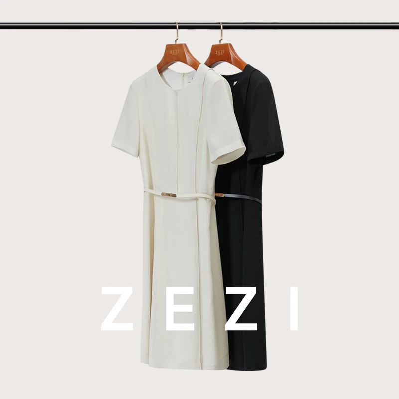 ZEZI【小水专属】进口三醋酸短袖连衣裙轻奢Z12B267Q
