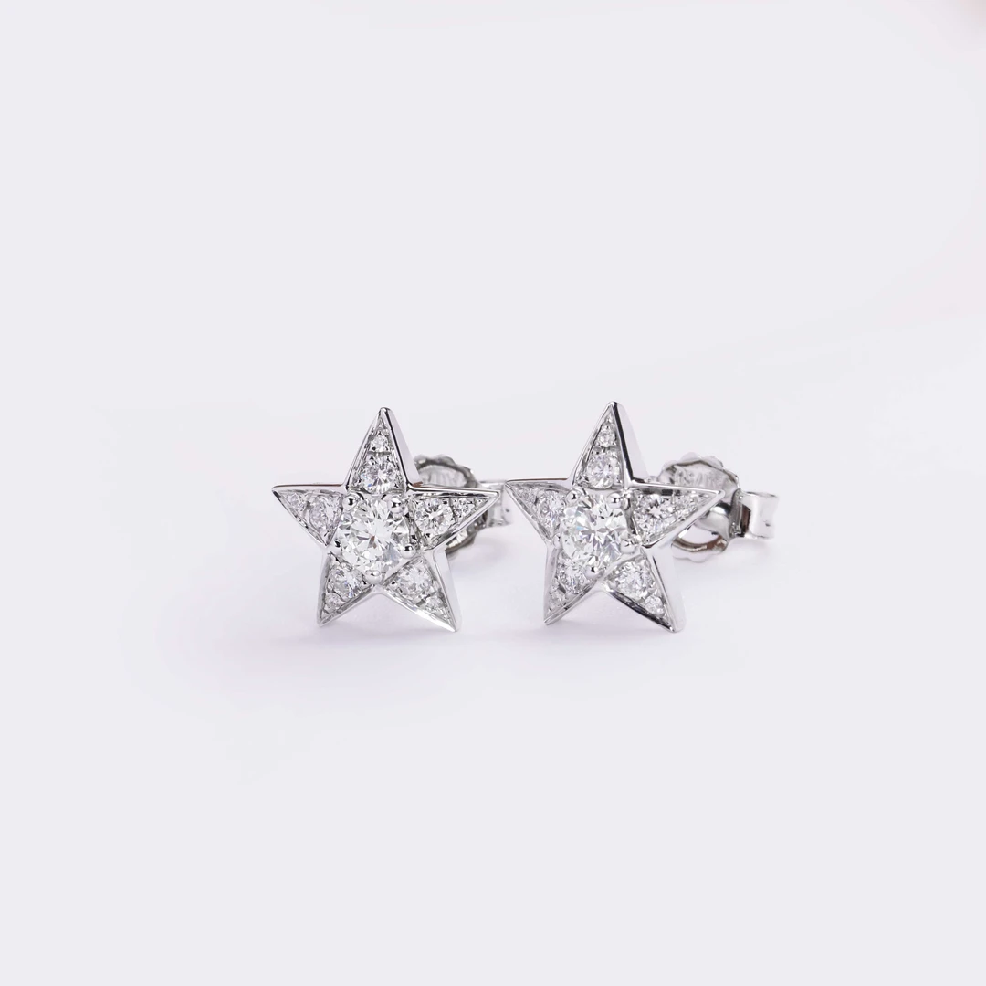 18k白金玫瑰金钻石星星耳钉厚金版气质轻奢百搭镶嵌满钻